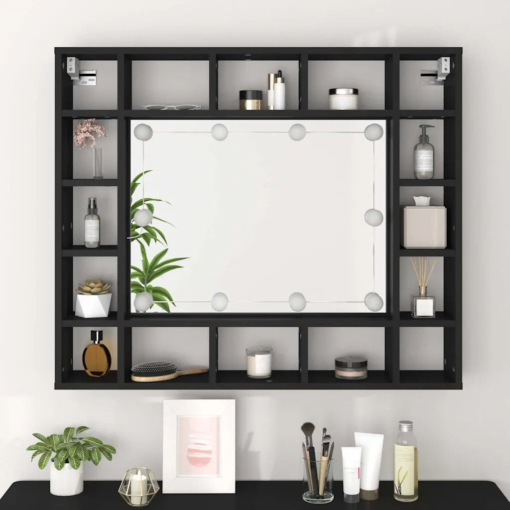 Armadietto a Specchio con LED Nero 91x15x76,5 cm 833496