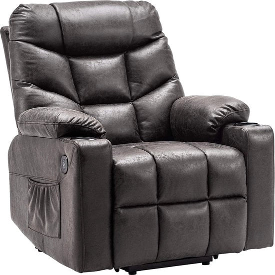 Sedia Relax Luxe per Animale - Sedia per Relaxarsi - Collegamento USB - Grigio - Pelle - Retro - Sedia per TV - Funzione di Alzamento - 85 x 94 x 100 cm