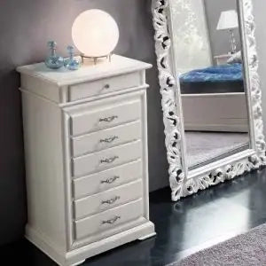 cassettiera settimino Shabby chic in legno massiccio laccato bianco