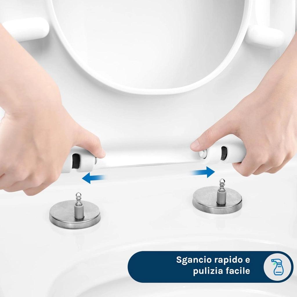 Copriwater Sedile WC Coperchio con Chiusura Ammortizzata Soft Close Toilet Seat Bagno in Plastica Bianco Forma di D