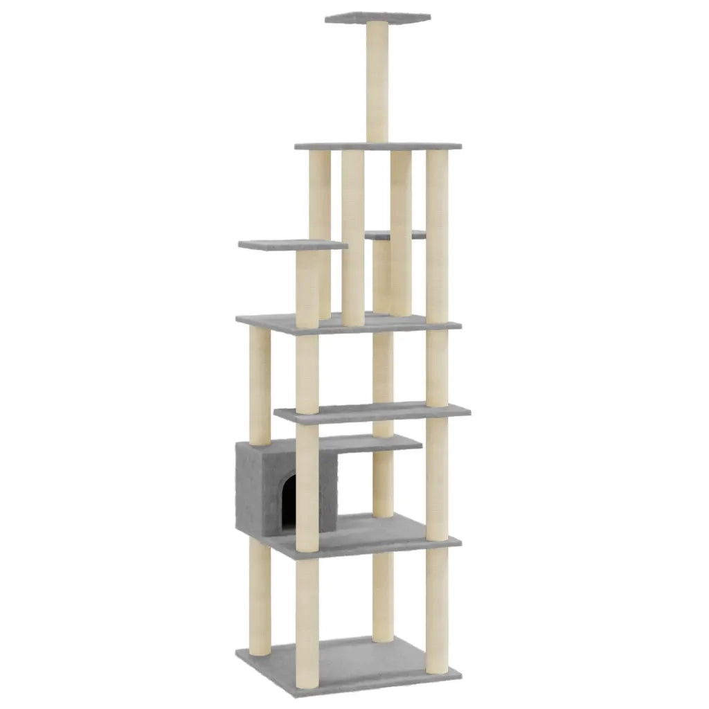 Albero per Gatti con Tiragraffi in Sisal Grigio Chiaro 183 cm 171483