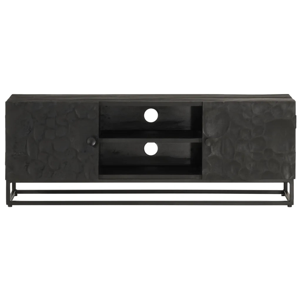 Mobile TV Nero 110x30x40 cm in Legno Massello di Mango e Ferro 372007