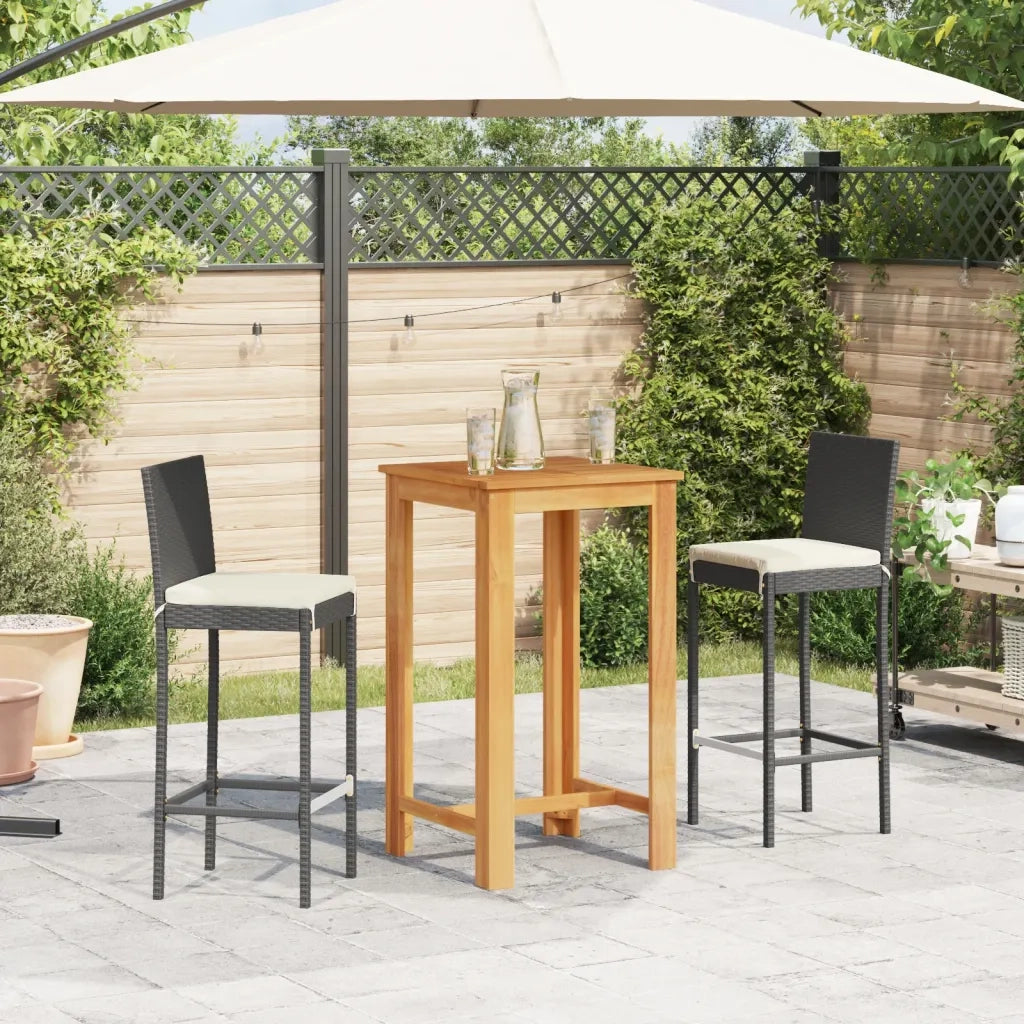 Set Bar da Giardino 3 pz | Set Salotto da Giardino Nero in Legno Acacia e Polyrattan