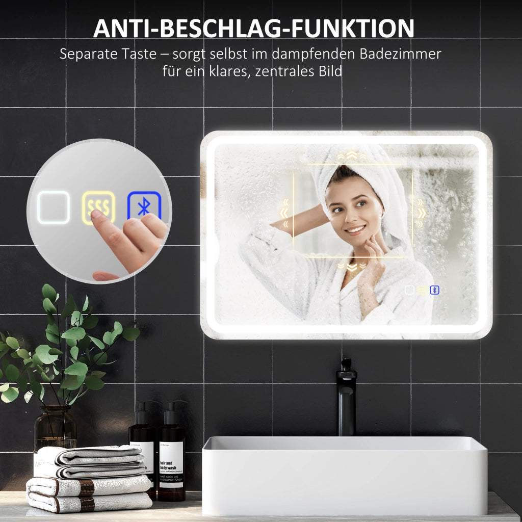 Specchio da Bagno con Illuminazione LED, Antiappannante, 3 Colori Regolabili ¨C Minimal ¨C Argento