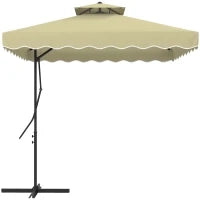 Ombrellone Decentrato 2.5x2.5 m con Base a Croce e Apertura a Manovella, in Metallo e Poliestere Beige