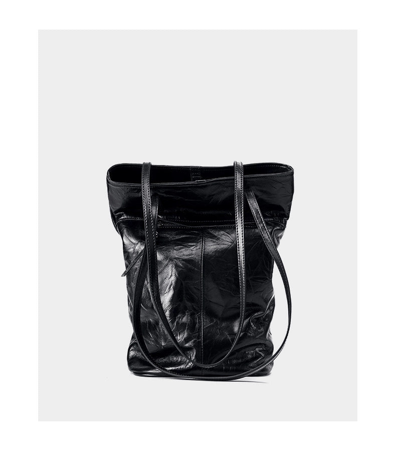 Borsa a secchiello da donna in pelle di vacchetta, grande capacit¨¤, stile retr¨°, borsa a tracolla nera
