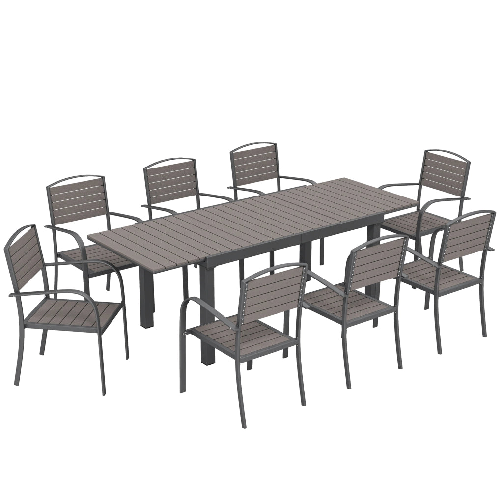 Set  9 Pezzi Pranzo da Esterno con Tavolo Estensibile in Alluminio e 8 Sedie Grigio