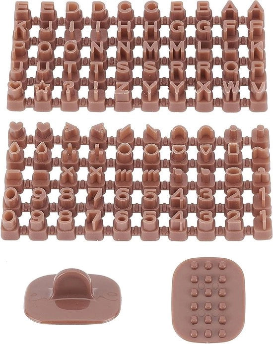 Imposti per Fondant - Set di Stampa per Polimero - Orecchini - Lettere e Numeri - Stampi per Cucina - Cakes - Alfabeto Marrone - Biscotti.