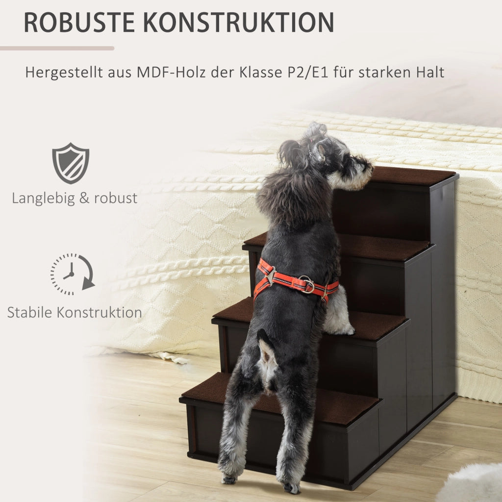 Scaffale per animali domestici a 3 gradini con tappeto antiscivolo in MDF marrone scuro 40 × 59 × 54,2 cm