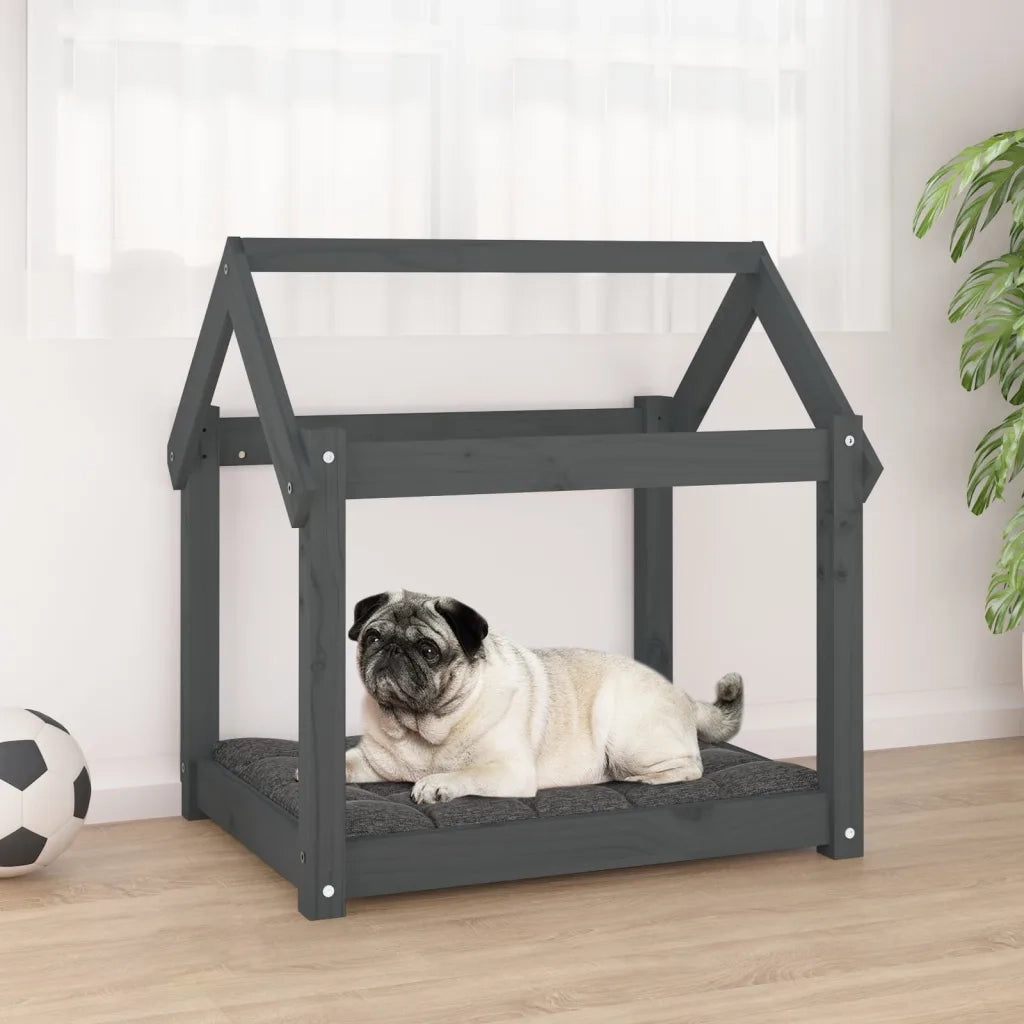 Cuccia per Cani Grigia 71x55x70 cm in Legno Massello di Pino 822204