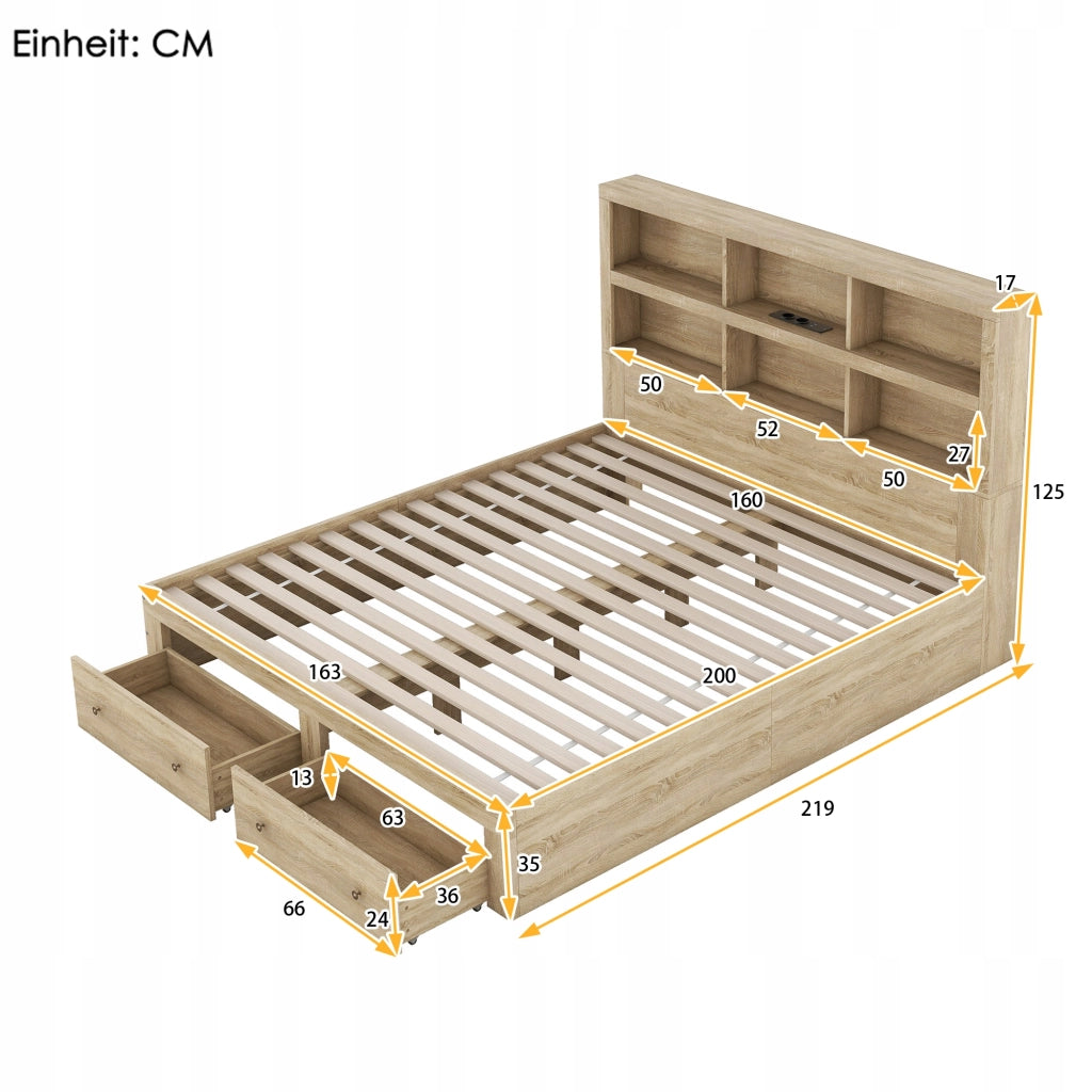 Letto 160x200 con cassetti e comodino - Xylo - Struttura e testiera con vano