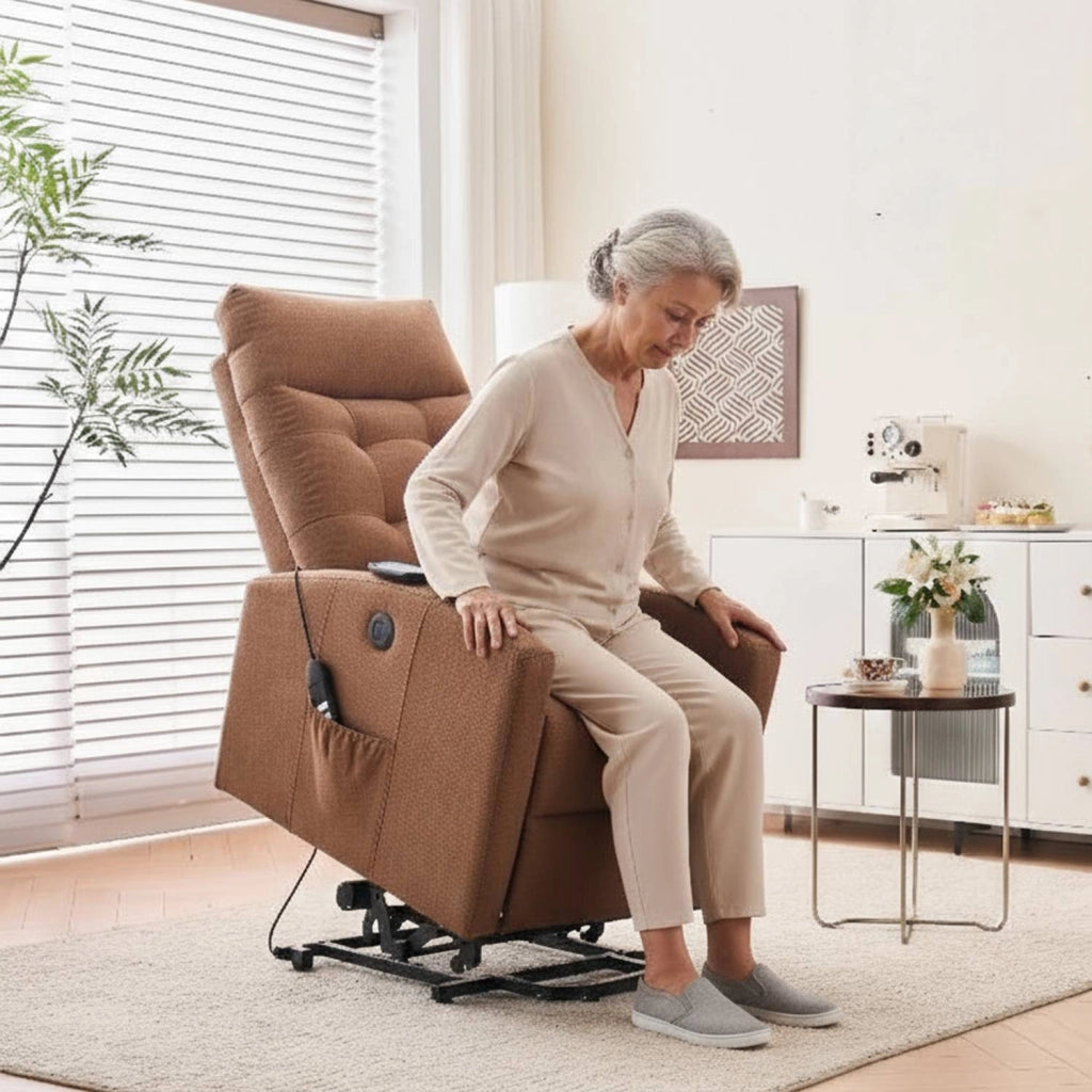 Marvin Poltrona Relax Reclinabile Elettrica con Poggiapiedi Solena, Seduta Ergonomica Massaggiante e Riscaldante Marrone