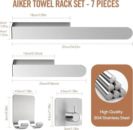 7 pezzi di appendiasciugamani self-adesivi, accessori in acciaio inox 304 spessi, per bagno/cucina, non richiede foratura.