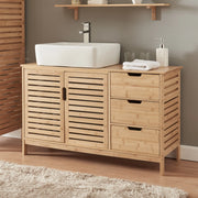 Mobile Sottolavabo Boksereys con Scomparto Chiuso e 3 Cassetti 60 x 100 x 35 cm - Bambù Naturale [en.casa]
