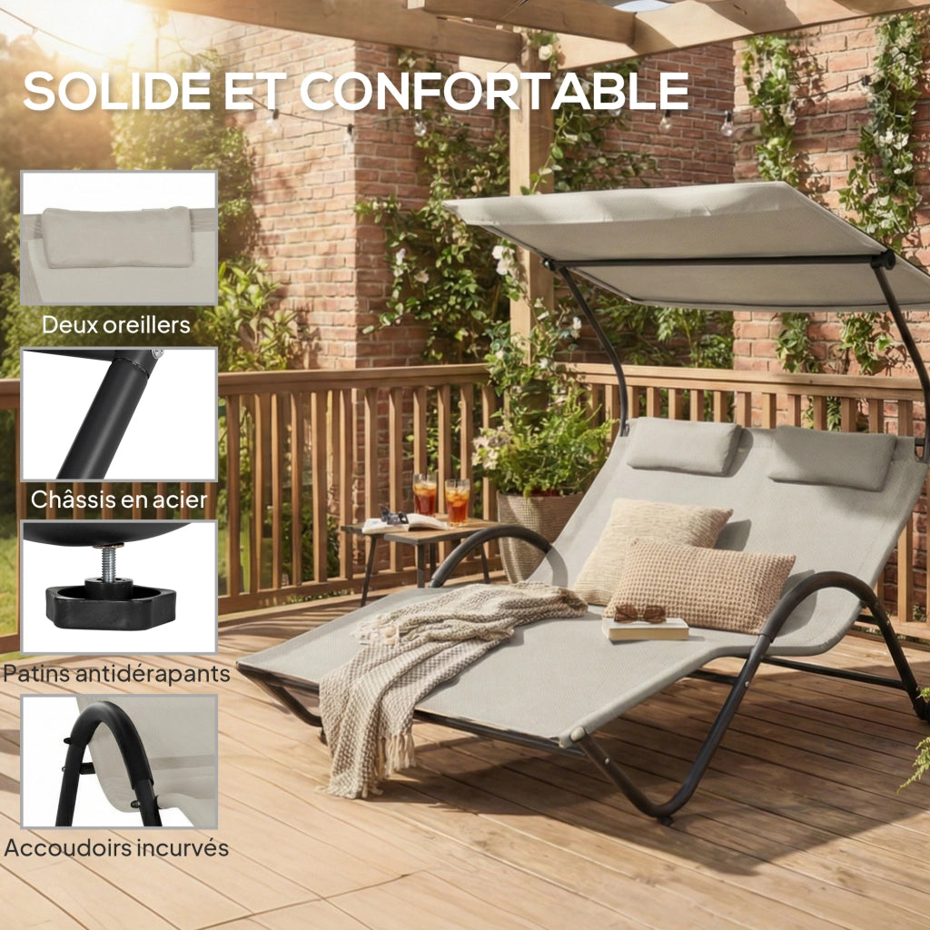 Chaise Longue da Esterno con Cuscino e Ruote ¨C Zephmum ¨C Grigio Poliestere Acciaio 200x60x40