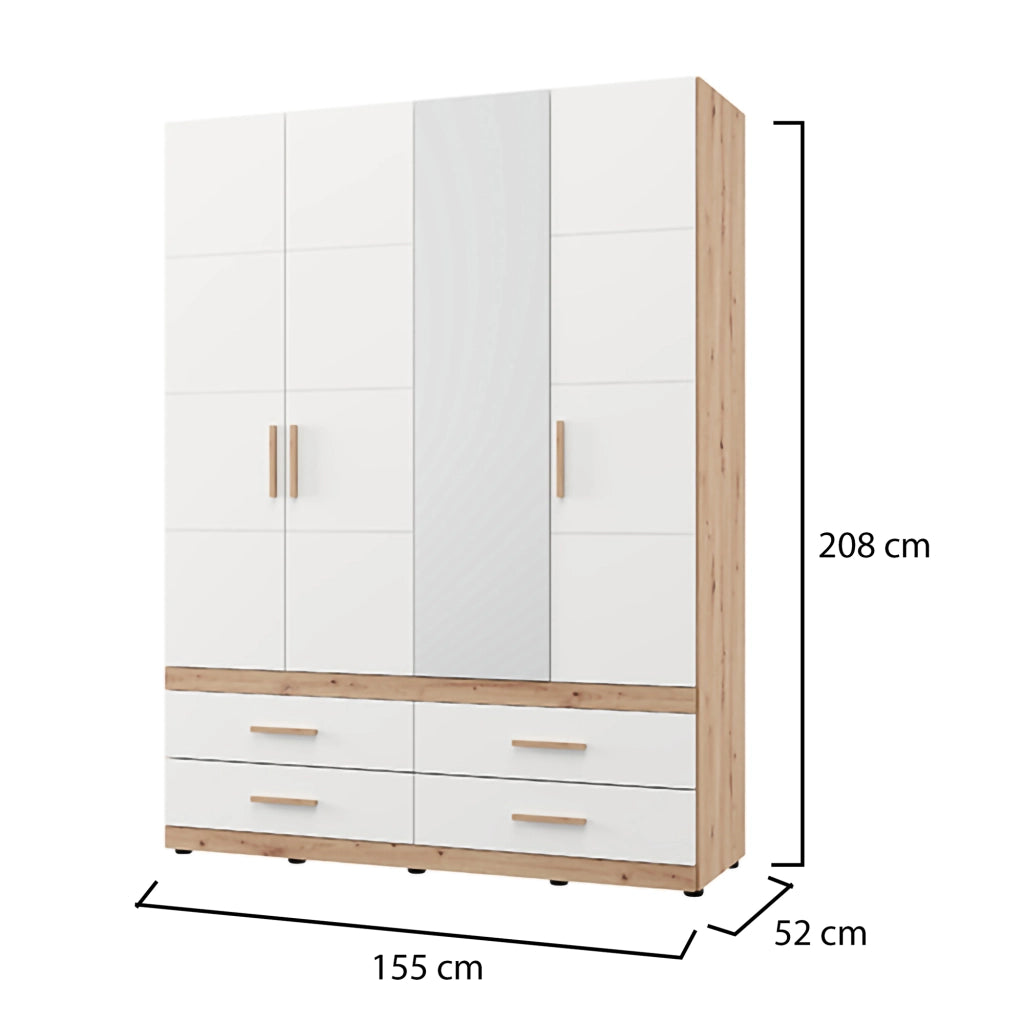 Armadio Camera da Letto Taxco, Guardaroba Grande 4 Cassetti, 155x208h cm Bianco Opaco