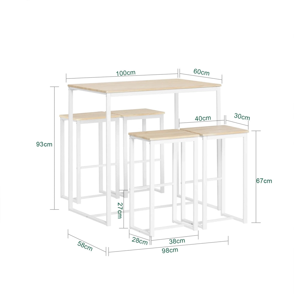 Set 5 Pezzi Tavolo con 4 sgabelli Mobile Bar per casa Stile Industriale L100*P60*A96cm Bianco OGT15-WN
