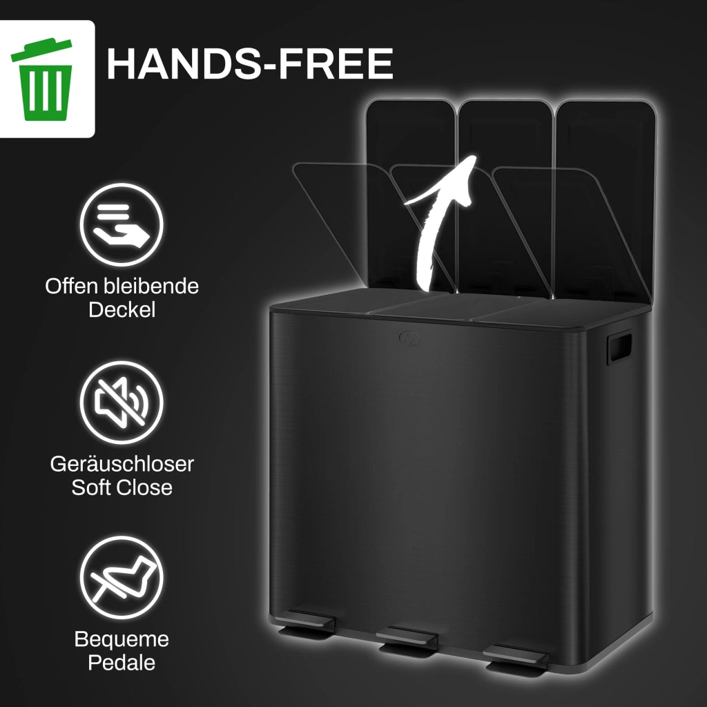 Cestino 3 Scomparti 15L ¨C zephmum ¨C Nero, Deodorante, Soft-Close