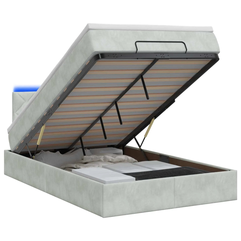 Letto Ottomano con Materasso e LED Grigio Chiaro 120 x 200 cm 3457203