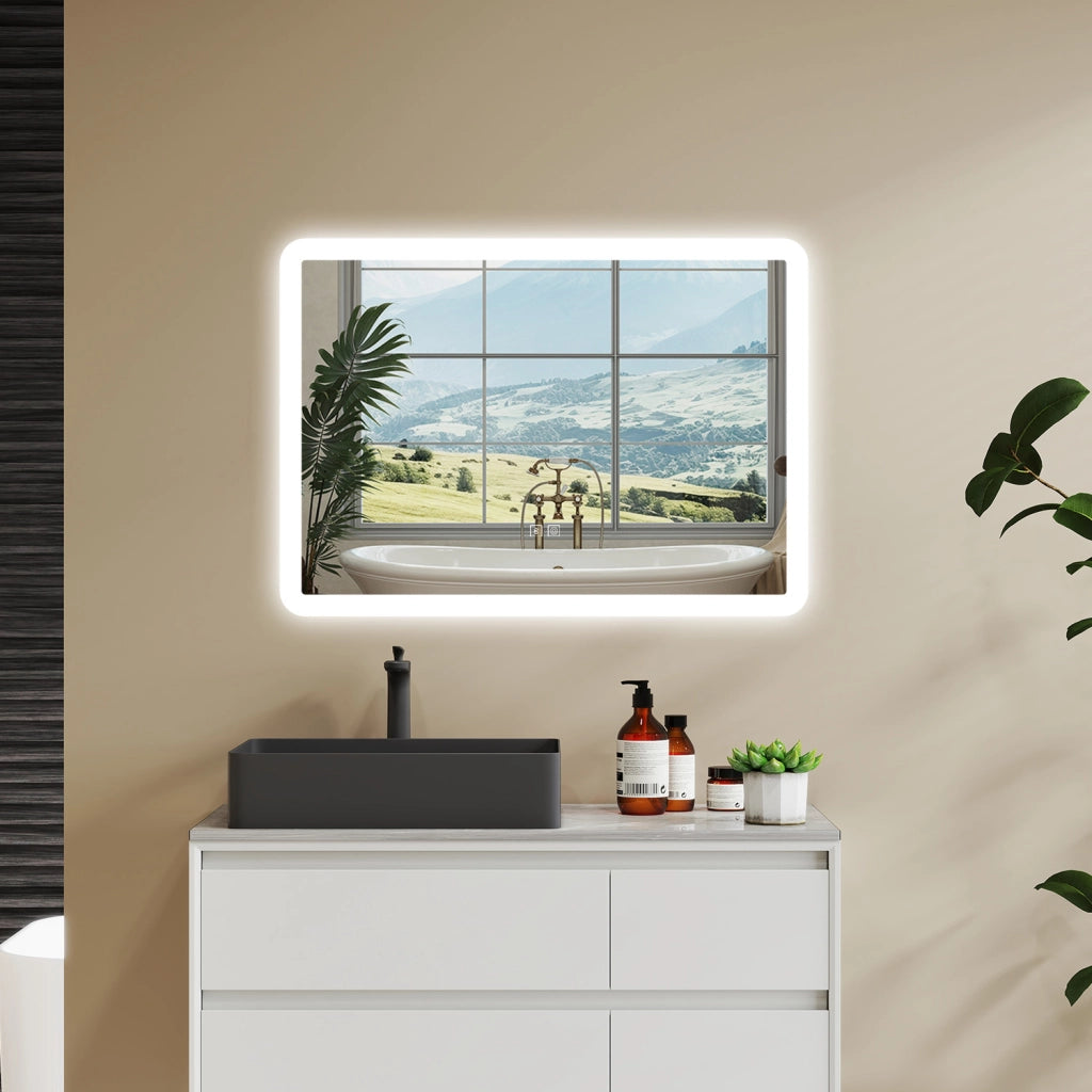 Aica Specchio da bagno a LED con Bluetooth 80 x 60 cm, 3 colori di luce regolabili, tasti a sfioramento