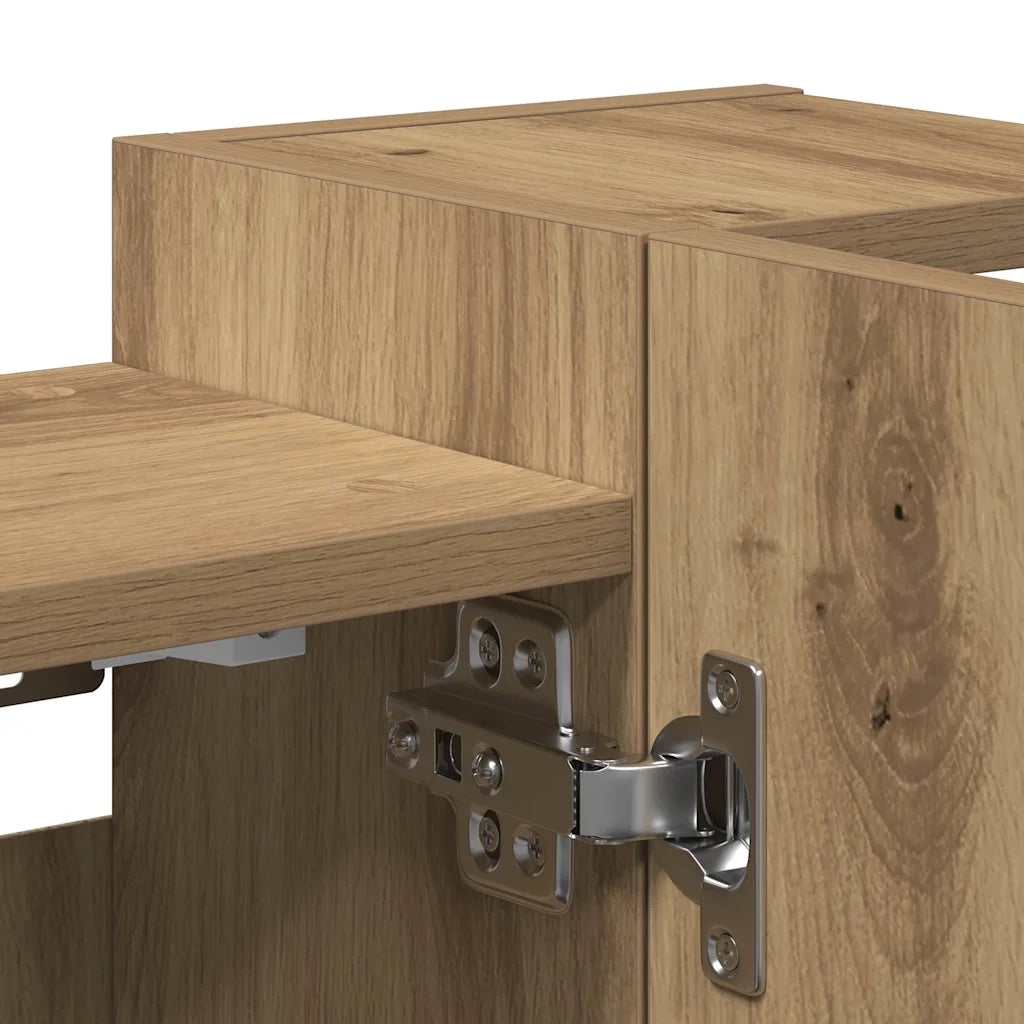 Mobiletto da bagno moderno con specchio e pratico spazio contenitivo 80 x 20,5 x 64 cm in legno di rovere lavorato a mano 02_0050721