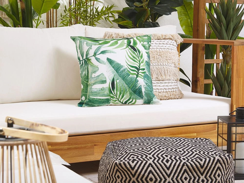 Set di 2 cuscini da giardino motivo foglia verde poliestere quadrato 45 x 45 cm impermeabile design moderno