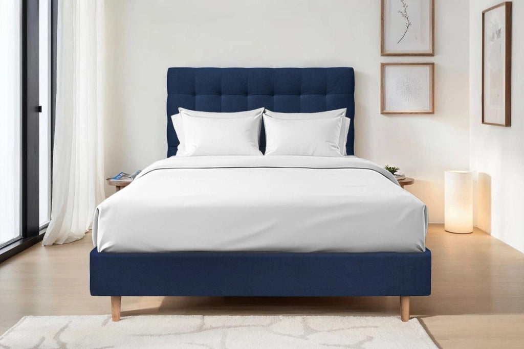 Testiera in tessuto velluto blu oceano imbottita L140 cm
