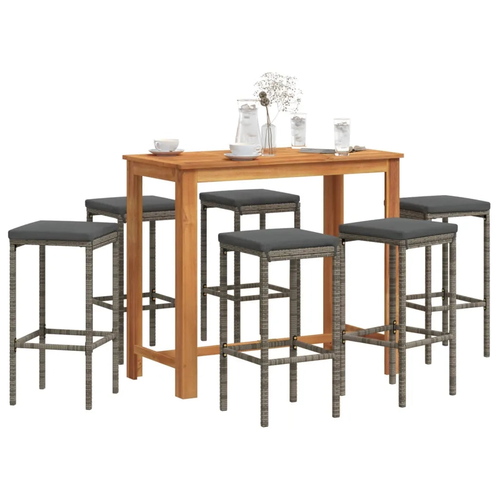 Set Bar da Giardino 7 pz Grigio in Legno Acacia e Polyrattan 3295287