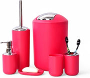 Set da bagno 6 pezzi, accessori da bagno vari, con dispenser sapone e spazzola per il water (disegno rosso 2)