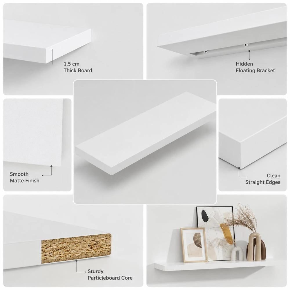 Floating Shelf, White, 120x23.5x3.8 Cm, MDF
