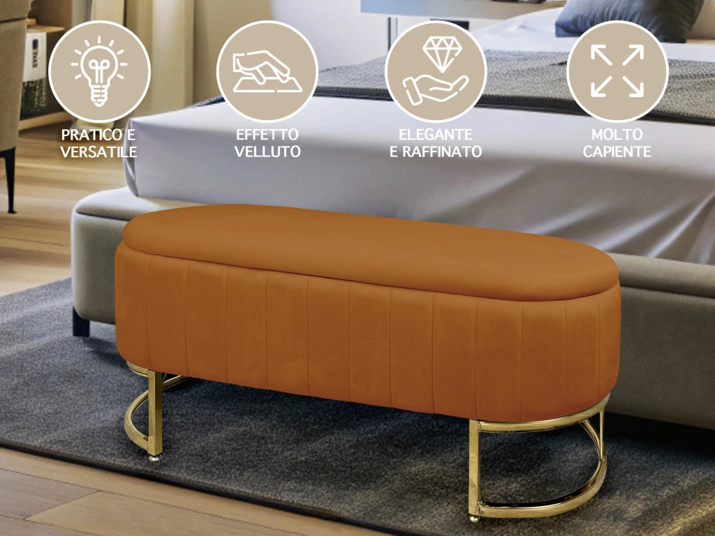 Panca Imbottita Divanetto In Velluto Contenitore Pouf PortaOggetti Panca Sgabello A Pie Di Letto Con Gambe In Metallo Dorato Cassapanca Ingresso Legno Massello Panchina  - Ruggine