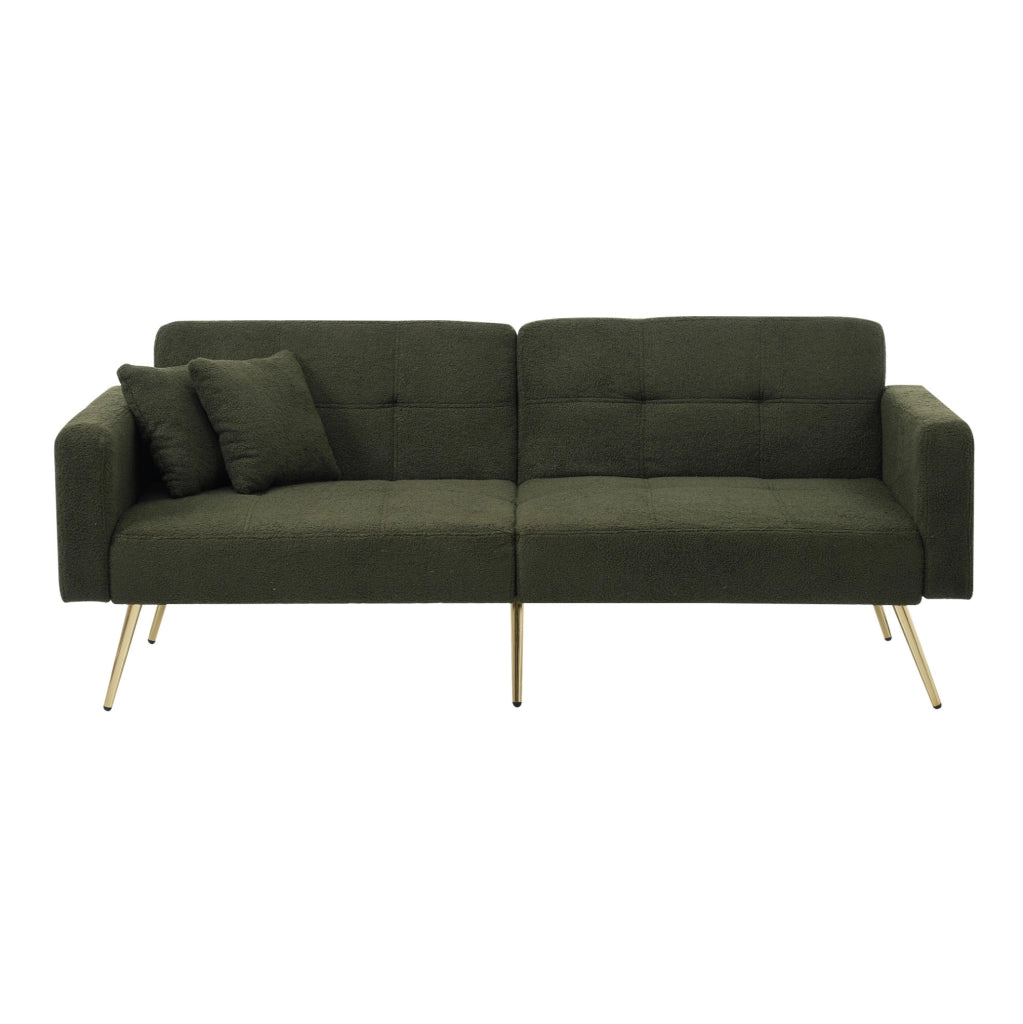 Divano letto convertibile con schienale reclinabile; 175x64x72 cm; in tessuto sherpa verde