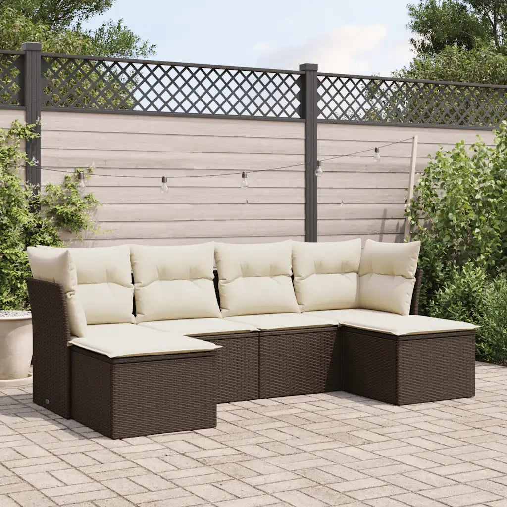 Set Divano da Giardino 6 pz con Cuscini-Sofa da Giardino-Divanetto da esterno Marrone in Polyrattan 889034
