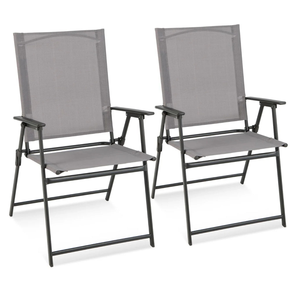 Set di 2 comode ed ergonomiche sedie pieghevoli da giardino 62 x 58 x 96 cm in metallo grigio 20_0012422