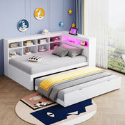 Letto singolo multifunzionale con letto estraibile 90x200 cm; USB; LED; bianco