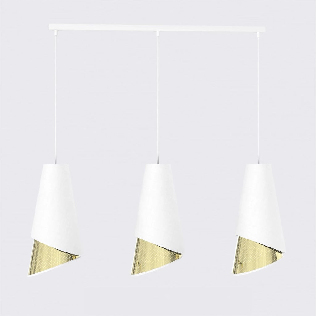 Lampada a sospensione MODA con paralumi bianchi e interno dorato