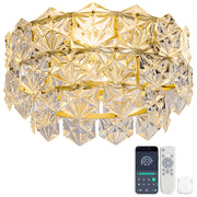 Ventilatore da soffitto 19 pollici con lampadario cristallo, stile lusso oro, motivo rombi, pale ABS, compatibile app, 6 velocit¨¤ reversibili