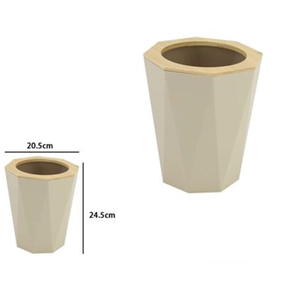 Trade Shop - Pattumiera Cestino Spazzatura A Cilindro Esagonale Geometrico Beige Legno Da Bagno 10845 -