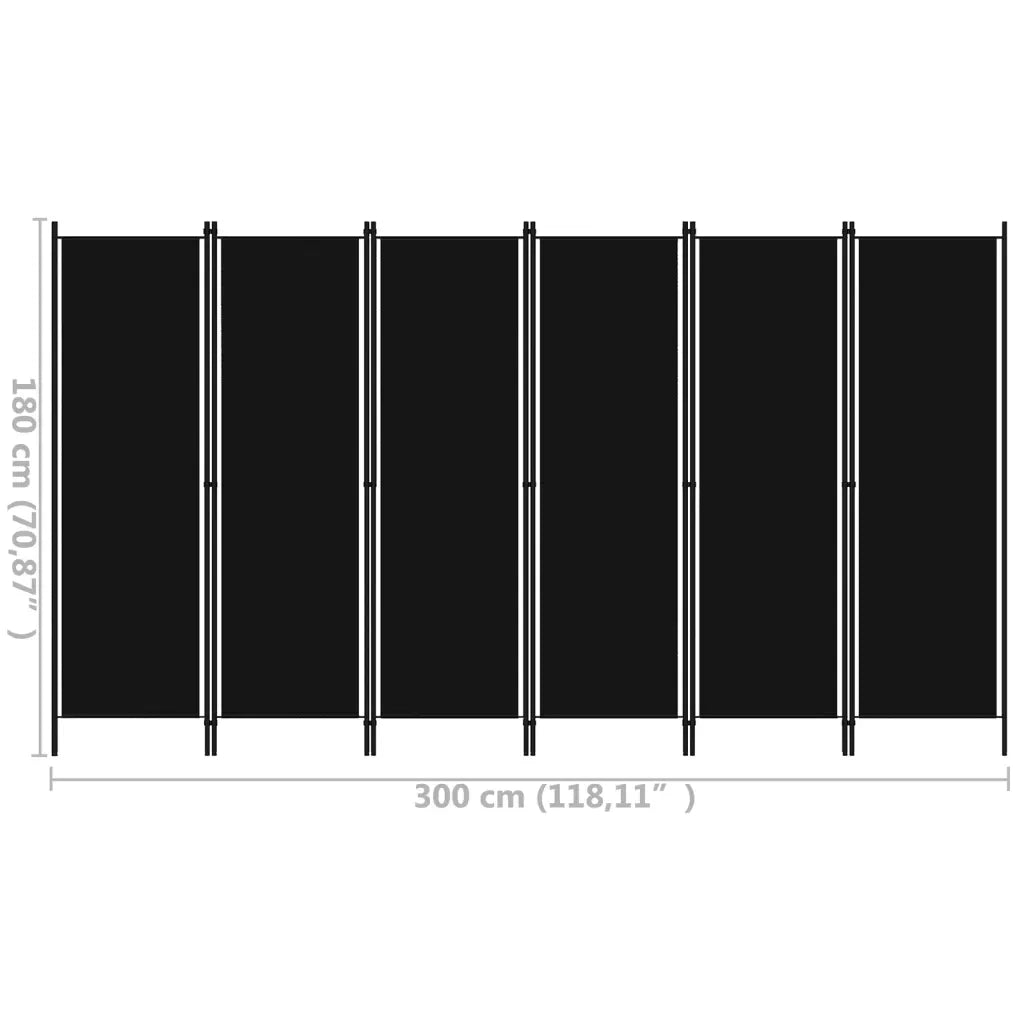 Paravento a 6 Pannelli-Divisorio Nero 300x180 cm