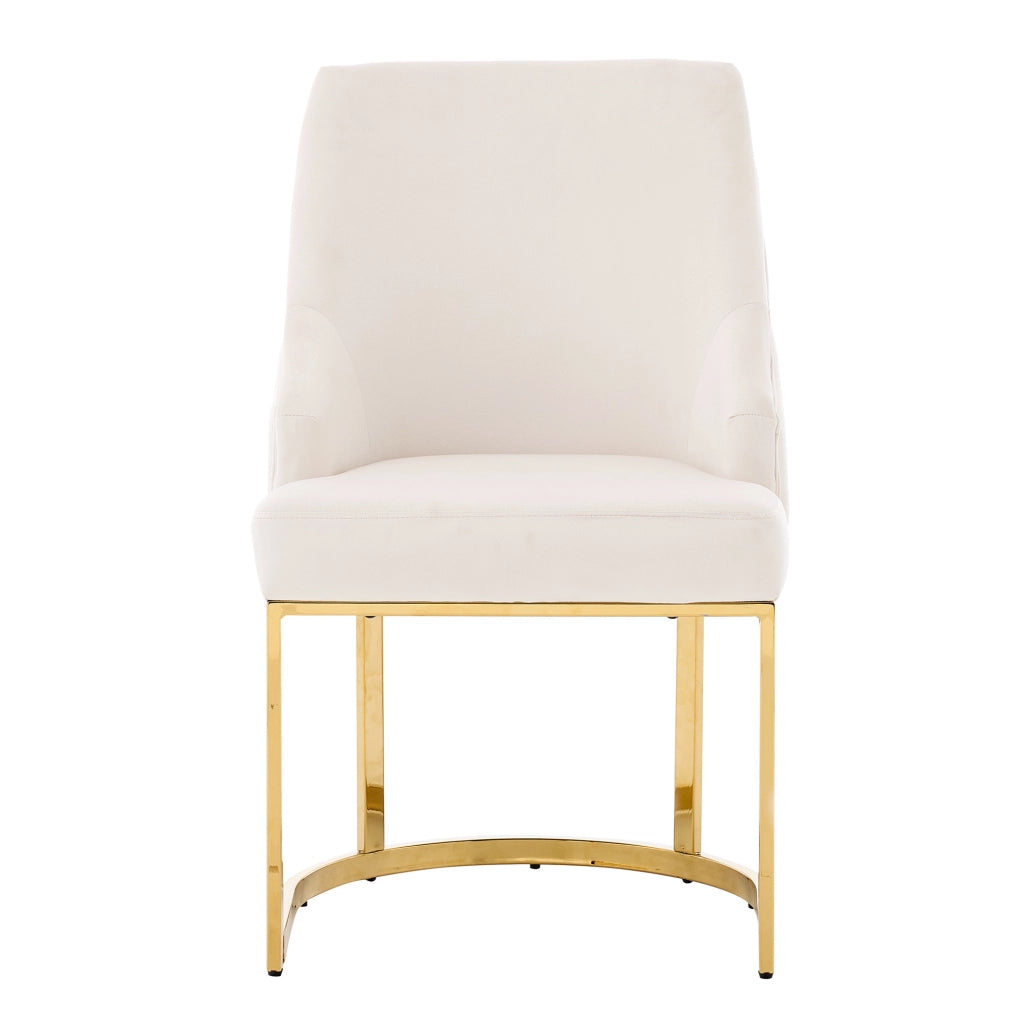 Set di 4 sedie da pranzo in velluto con schienale trapuntato e gambe in metallo beige e oro
