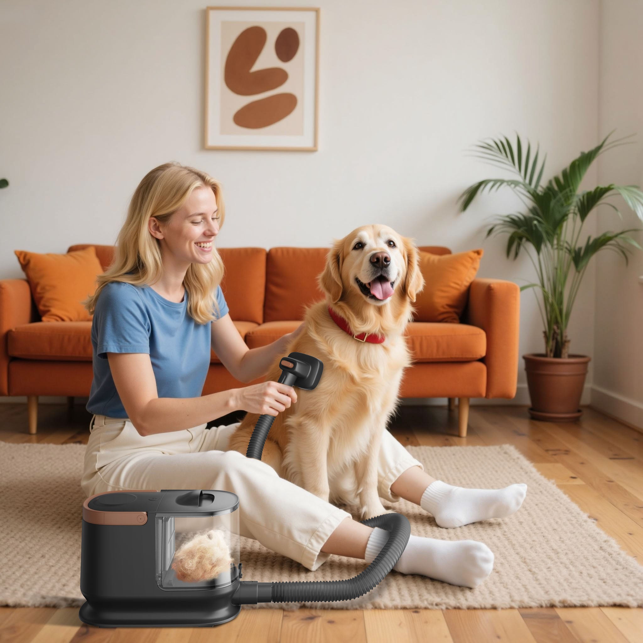 Fudajo Set per toelettatura di animali domestici 6 in 1, aspira peli per cani e gatti, tosatrice per cani, con accessori per la cura del pelo, colore nero