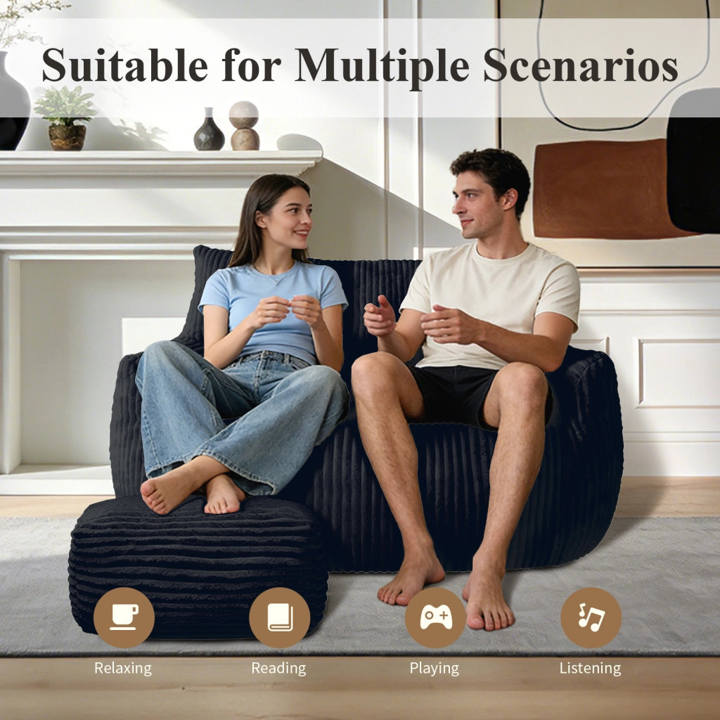Pouf sacco ergonomico con imbottitura in memory foam, morbido e senza montaggio, in flanella nera