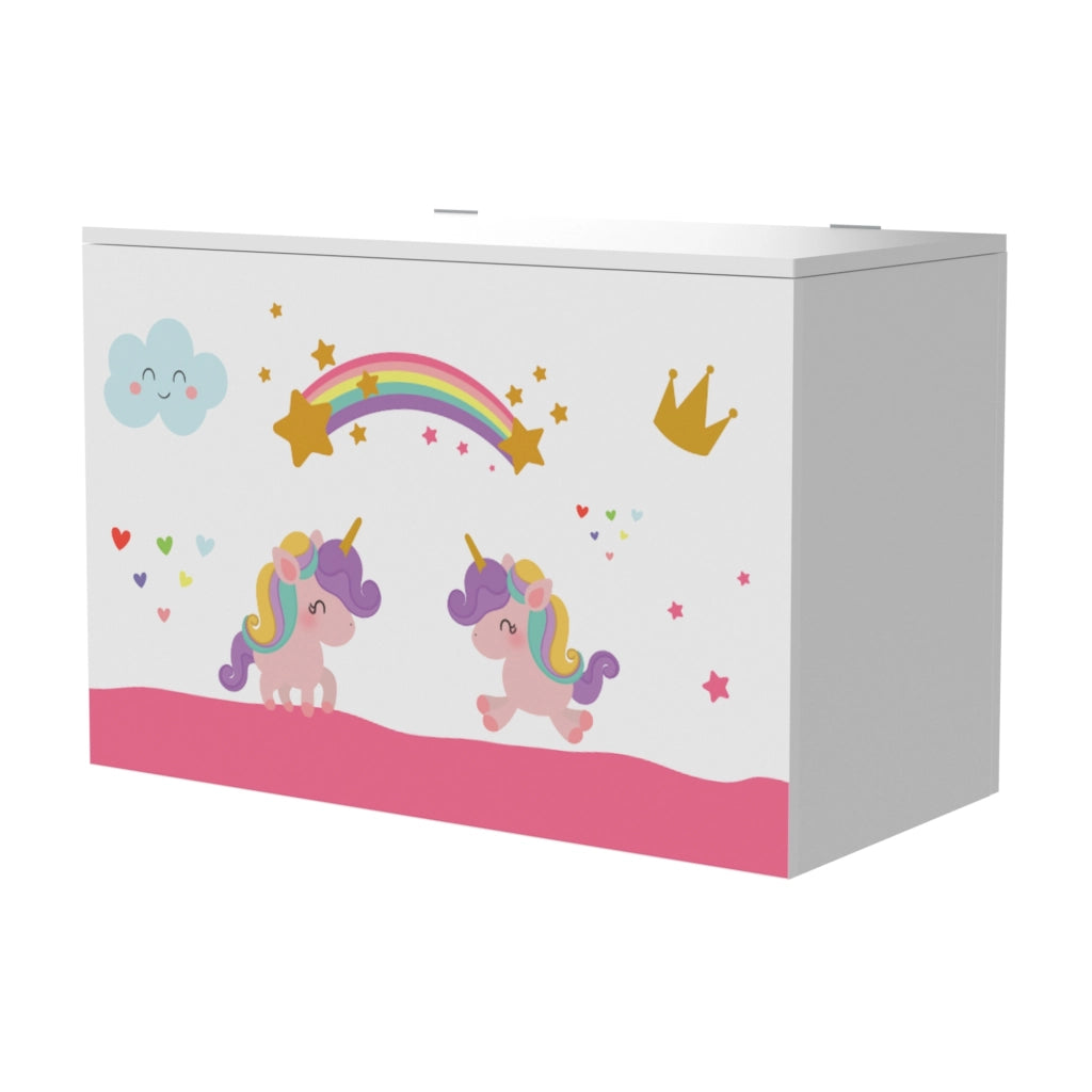 Baule 'Oleiros' per Giocattoli Cassapanca per Cameretta - Decorazione Unicorno [en.casa]