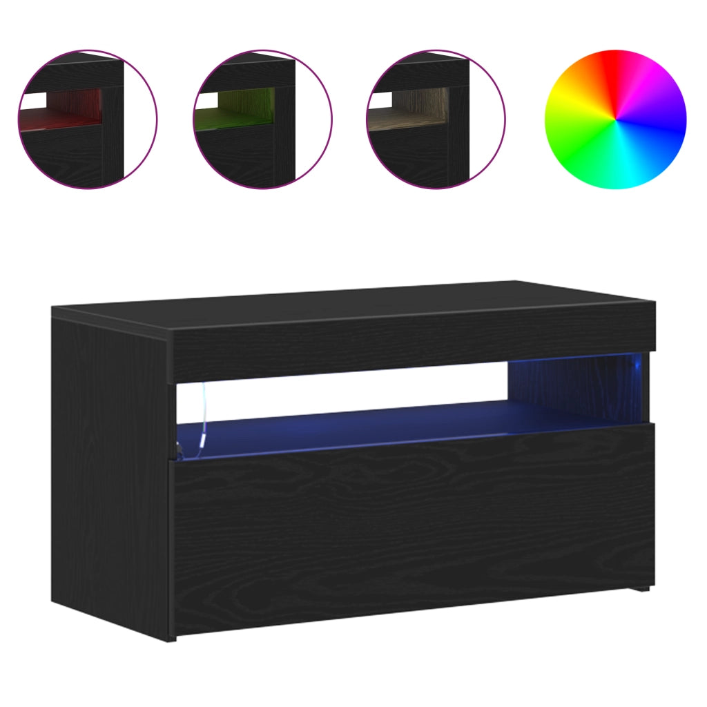 Mobile TV con Luci LED 2 pz Nero Rovere 75x35x40 cm Legno ingegnerizzato