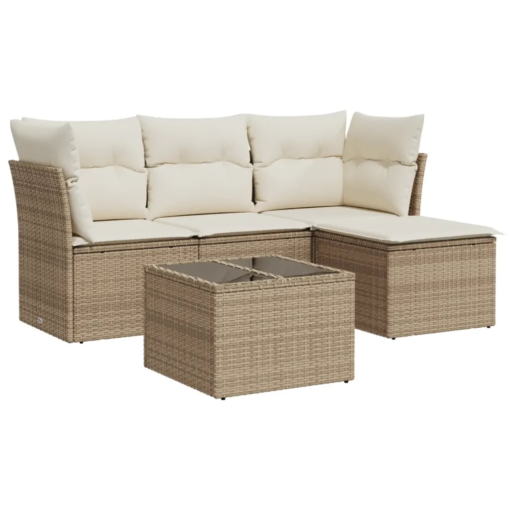 Set Divano da Giardino 5 pz con Cuscini Beige in Polyrattan 3249387