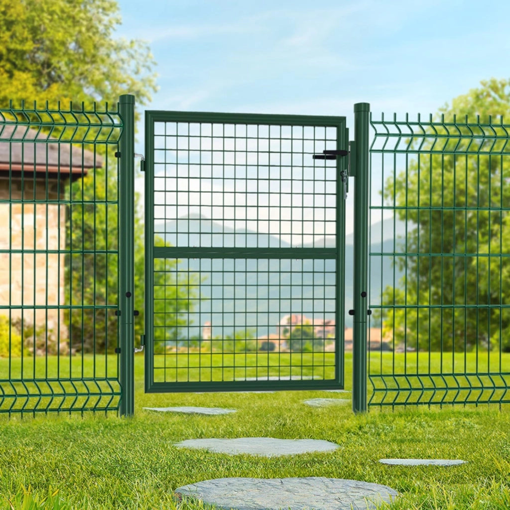 Cancello da giardino in acciaio 105 x 100 cm con serratura e maniglia verde