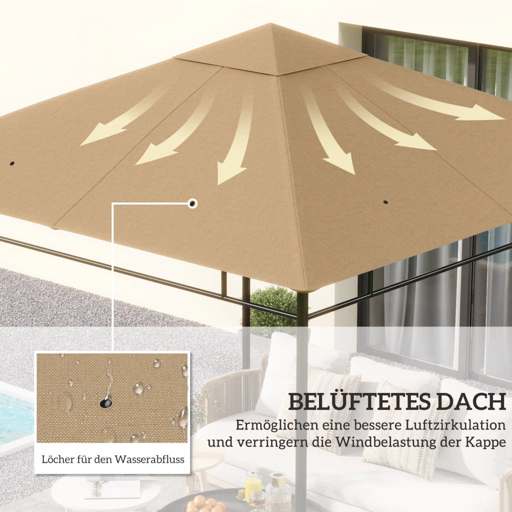 Tetto di ricambio per gazebo giardino ¨C Xylo ¨C Poliestere beige 2,98x2,95 m