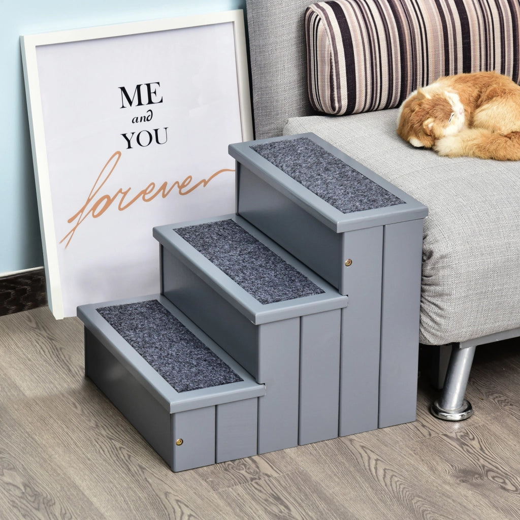 EasyComfort Scaletta per Cani a 3 Gradini con Tappeto Antiscivolo e Spazio Interno, 40.5x44.5x38cm, Grigio