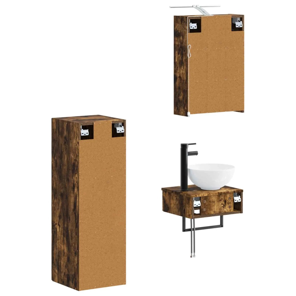 Set di Armadi da Bagno 4 pcs Rovere Fumo 43 x 16 x 62,5 cm 3407371