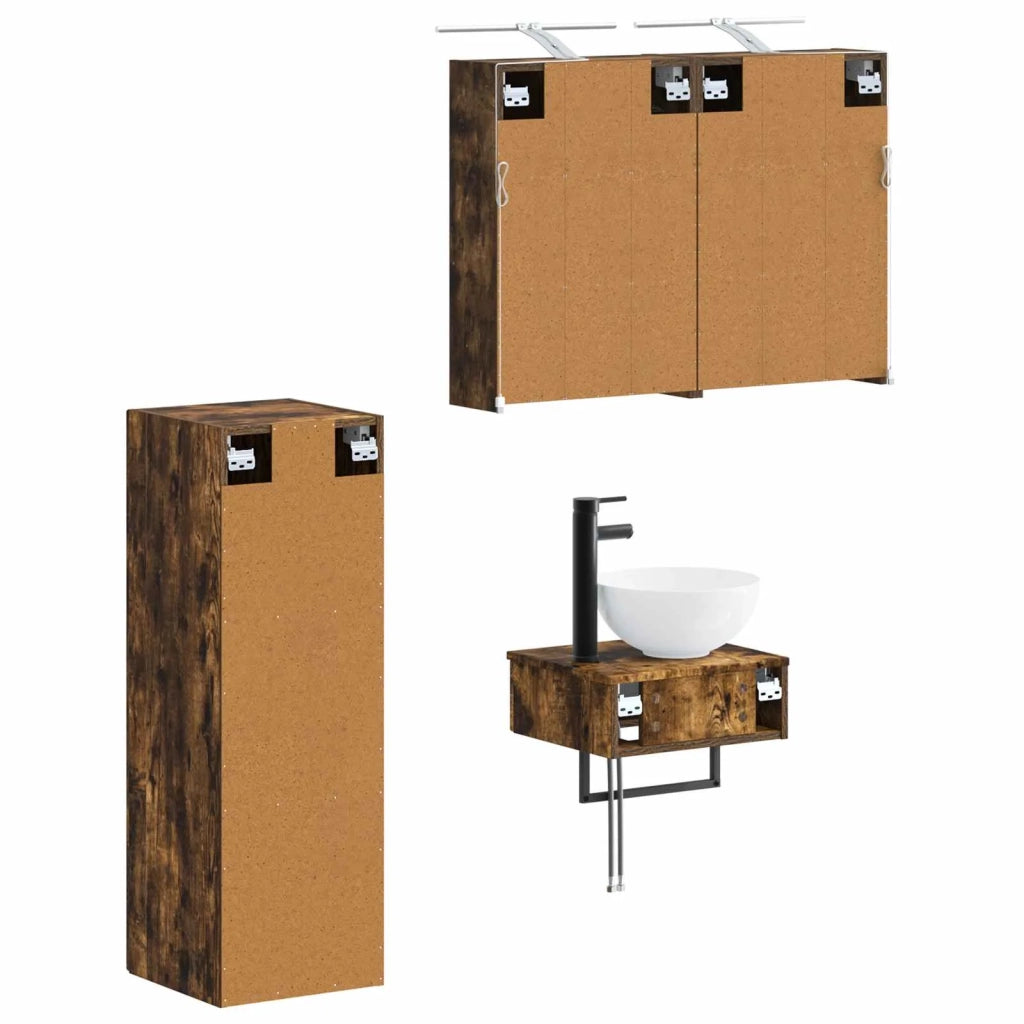 Set di Armadi da Bagno 4 pz Rovere Fumo Legno ingegnerizzato 3407371